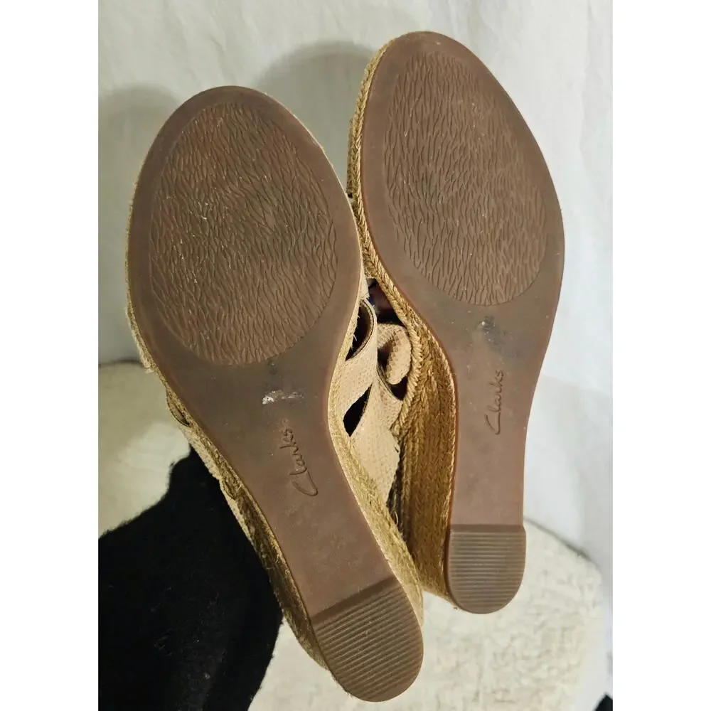 Collection by Clarks Lafley Krissy 10M leather Espadrills Wedge Beige‎ Sandles.